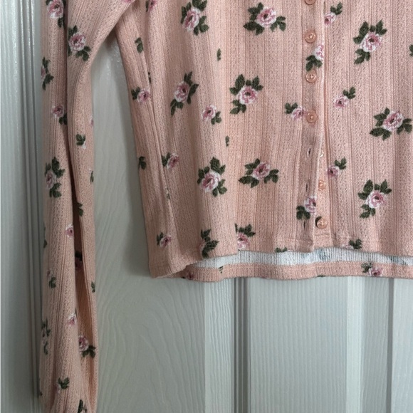 NWT Lucky Brand Pointelle Floral Pink Long Sleeve Button Up Cottagecore Shirt - Picture 14 of 14